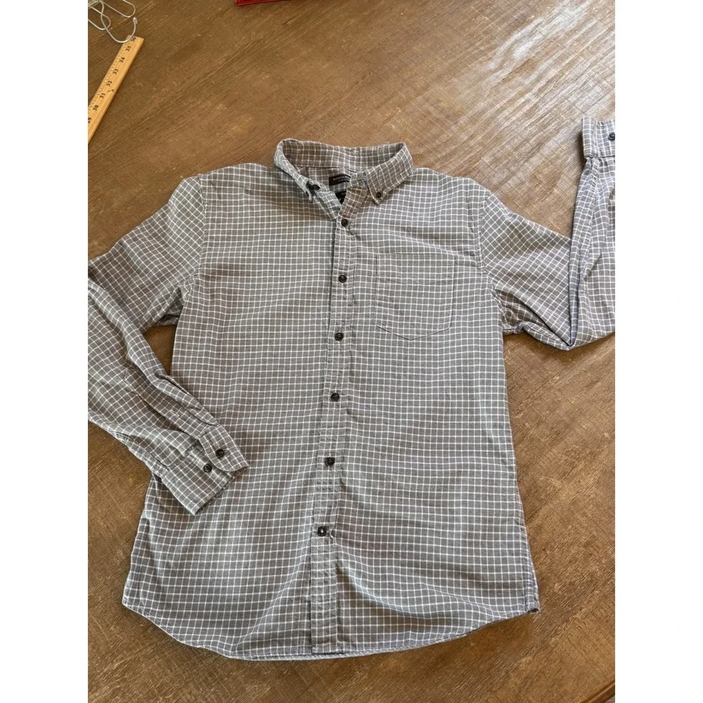 Banana Republic Luxe Flannel Shirt Mens Medium Slim‎ Fit Grey Windowpane Check